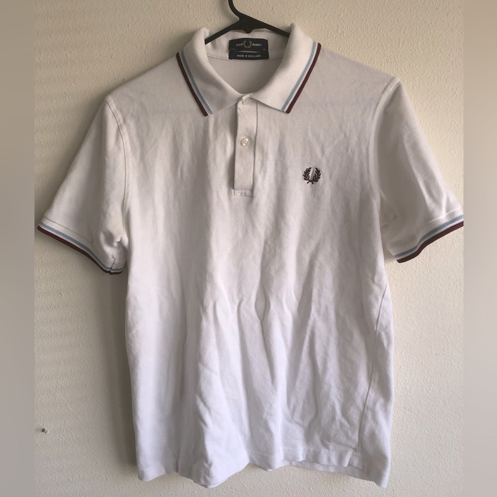 Fred Perry Made In England White Polo Shirt Mens SZ M 40”